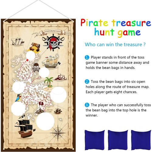  [아마존베스트]Pirate Bean Bag Toss Game Pirate Treasure Hunt Toss Games with 3 Bean Bags, Pirate Theme Party Decorations and Supplies