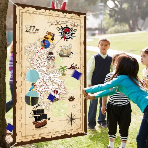  [아마존베스트]Pirate Bean Bag Toss Game Pirate Treasure Hunt Toss Games with 3 Bean Bags, Pirate Theme Party Decorations and Supplies