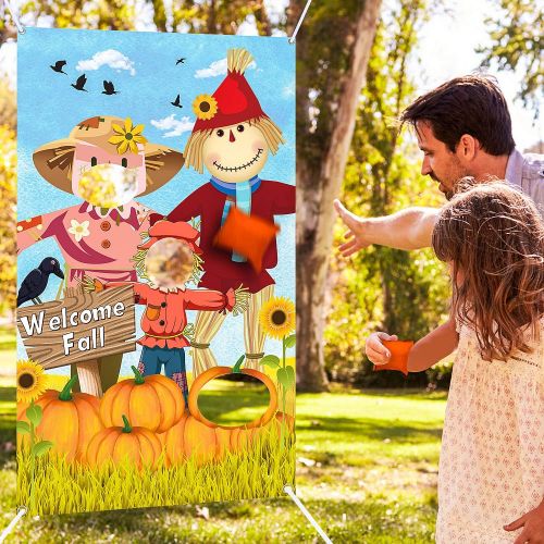  [아마존베스트]Blulu Scarecrow Bean Bag Toss Games with 3 Bean Bags Happy Fall Party Games Pack and Decoration for Baby Children Family Autumn Thanksgiving Theme Scarecrow Party Favor Supplies (O