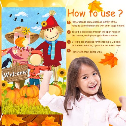  [아마존베스트]Blulu Scarecrow Bean Bag Toss Games with 3 Bean Bags Happy Fall Party Games Pack and Decoration for Baby Children Family Autumn Thanksgiving Theme Scarecrow Party Favor Supplies (O