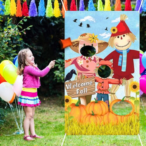  [아마존베스트]Blulu Scarecrow Bean Bag Toss Games with 3 Bean Bags Happy Fall Party Games Pack and Decoration for Baby Children Family Autumn Thanksgiving Theme Scarecrow Party Favor Supplies (O