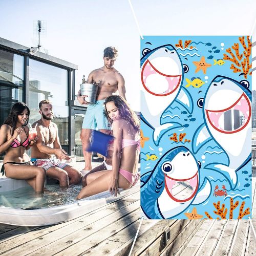  [아마존베스트]Bean Bag Toss Games with 3 Bean Bags Party Games Pack and Decoration for Baby Children Family Theme Party Favor Supplies (Blue Shark)