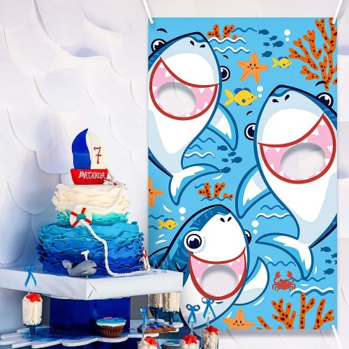  [아마존베스트]Bean Bag Toss Games with 3 Bean Bags Party Games Pack and Decoration for Baby Children Family Theme Party Favor Supplies (Blue Shark)