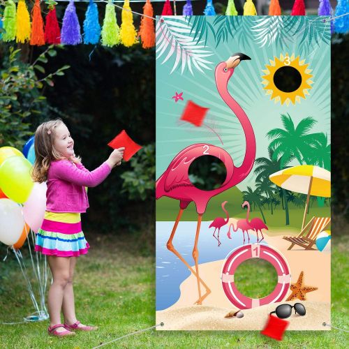  [아마존베스트]Carnival Toss Game Flamingo Toss Games with 3 Nylon Bean Bags, Flamingo Backdrop Toss Games Banner for Flamingo Theme Party Birthday Party Decoration