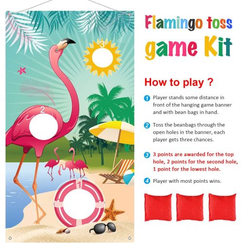  [아마존베스트]Carnival Toss Game Flamingo Toss Games with 3 Nylon Bean Bags, Flamingo Backdrop Toss Games Banner for Flamingo Theme Party Birthday Party Decoration