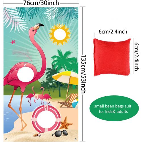  [아마존베스트]Carnival Toss Game Flamingo Toss Games with 3 Nylon Bean Bags, Flamingo Backdrop Toss Games Banner for Flamingo Theme Party Birthday Party Decoration