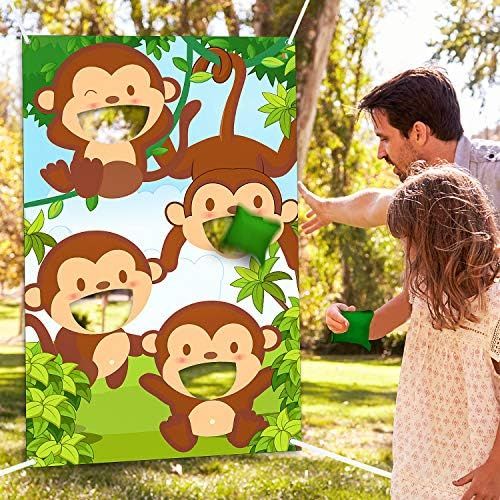  [아마존베스트]Jungle Safari Animals Bean Bag Toss Games with 3 Bean Bags Jungle Safari Theme Party Games Decoration Monkey Toss Bean Toss Games for Children Baby Shower Family Jungle Animals The