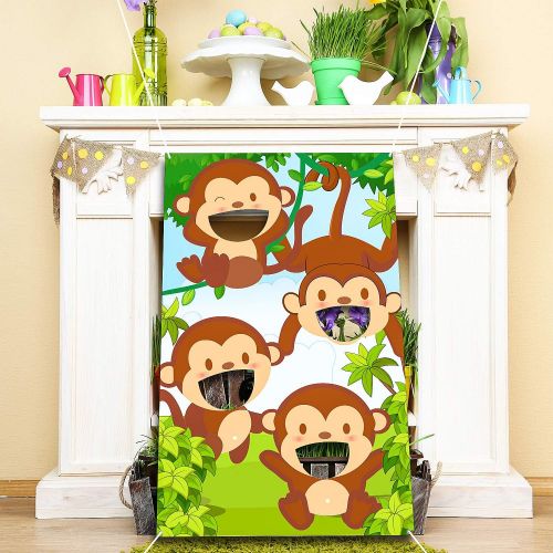  [아마존베스트]Jungle Safari Animals Bean Bag Toss Games with 3 Bean Bags Jungle Safari Theme Party Games Decoration Monkey Toss Bean Toss Games for Children Baby Shower Family Jungle Animals The