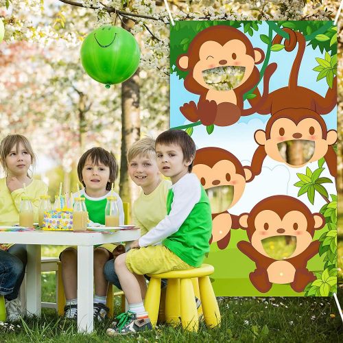  [아마존베스트]Jungle Safari Animals Bean Bag Toss Games with 3 Bean Bags Jungle Safari Theme Party Games Decoration Monkey Toss Bean Toss Games for Children Baby Shower Family Jungle Animals The