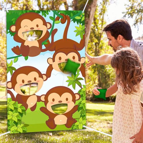  [아마존베스트]Jungle Safari Animals Bean Bag Toss Games with 3 Bean Bags Jungle Safari Theme Party Games Decoration Monkey Toss Bean Toss Games for Children Baby Shower Family Jungle Animals The