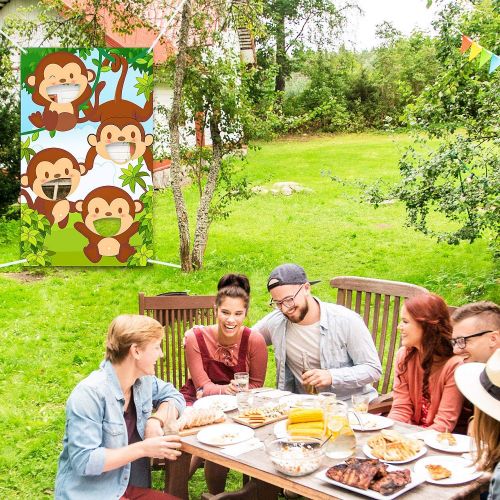  [아마존베스트]Jungle Safari Animals Bean Bag Toss Games with 3 Bean Bags Jungle Safari Theme Party Games Decoration Monkey Toss Bean Toss Games for Children Baby Shower Family Jungle Animals The