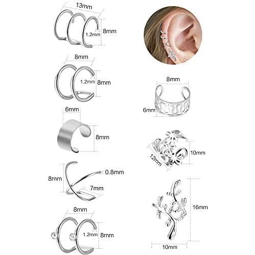  [아마존 핫딜]  [아마존핫딜]Blulu 8 Paar Edelstahl Ohr Manschette Nicht Piercing Clip auf Knorpel Ohrringe fuer Manner Damen, 8 (Stahl)