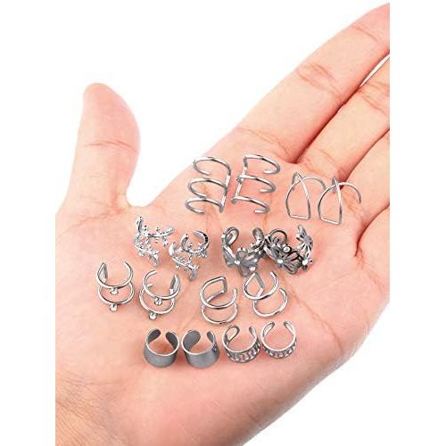  [아마존 핫딜]  [아마존핫딜]Blulu 8 Paar Edelstahl Ohr Manschette Nicht Piercing Clip auf Knorpel Ohrringe fuer Manner Damen, 8 (Stahl)