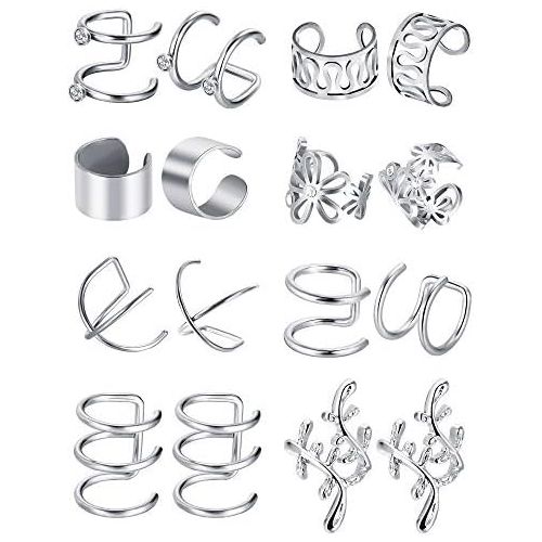  [아마존 핫딜]  [아마존핫딜]Blulu 8 Paar Edelstahl Ohr Manschette Nicht Piercing Clip auf Knorpel Ohrringe fuer Manner Damen, 8 (Stahl)