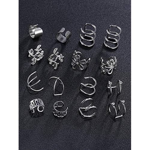  [아마존 핫딜]  [아마존핫딜]Blulu 8 Paar Edelstahl Ohr Manschette Nicht Piercing Clip auf Knorpel Ohrringe fuer Manner Damen, 8 (Stahl)