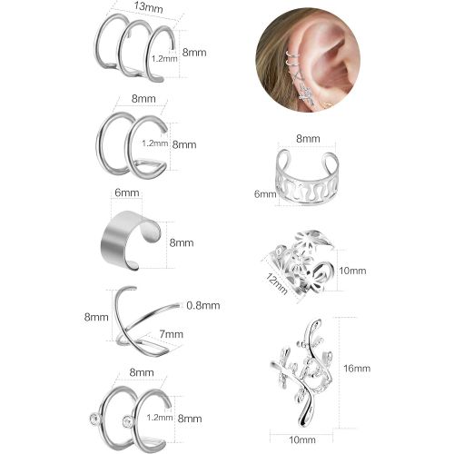  [아마존 핫딜]  [아마존핫딜]Blulu 8 Paar Edelstahl Ohr Manschette Nicht Piercing Clip auf Knorpel Ohrringe fuer Manner Damen, 8 (Stahl)