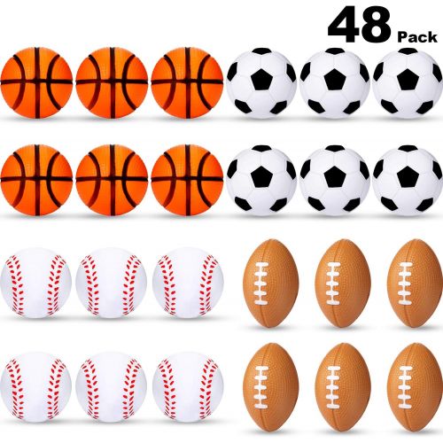  Blulu Mini Stress Balls, Sports Stress Balls, Including Soccer Ball, Basketball, Football, Baseball Foam Balls for Party Favor Toy (48 Pieces)