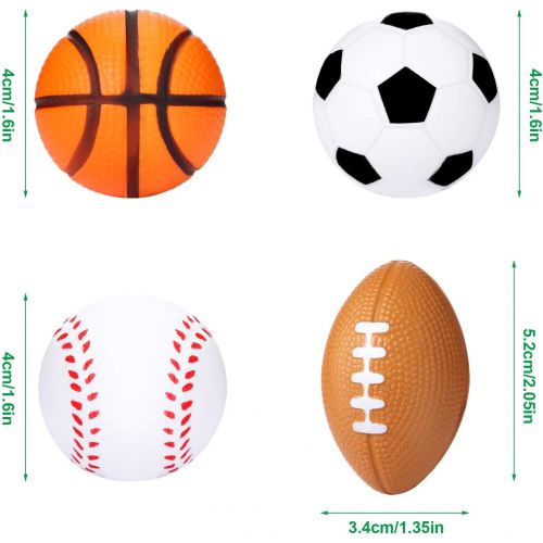  Blulu Mini Stress Balls, Sports Stress Balls, Including Soccer Ball, Basketball, Football, Baseball Foam Balls for Party Favor Toy (48 Pieces)
