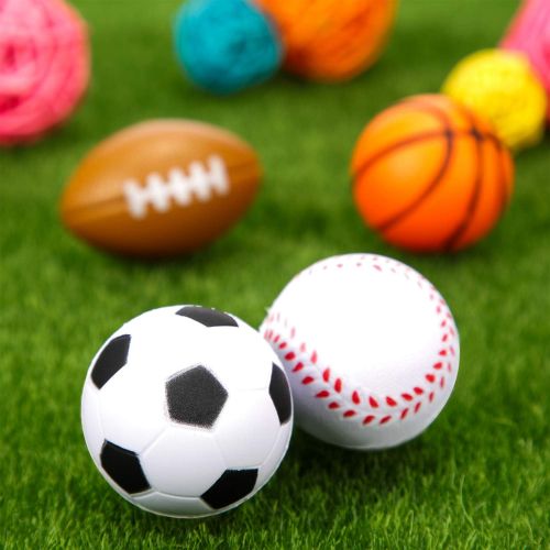  Blulu Mini Stress Balls, Sports Stress Balls, Including Soccer Ball, Basketball, Football, Baseball Foam Balls for Party Favor Toy (48 Pieces)