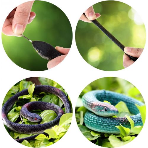  Blulu Large Rubber Snakes Realistic Fake Snake Black Mamba Snake Toys for Garden Props to Keep Birds Away, Pranks, Halloween Decoration (3 Pieces, Style 1)