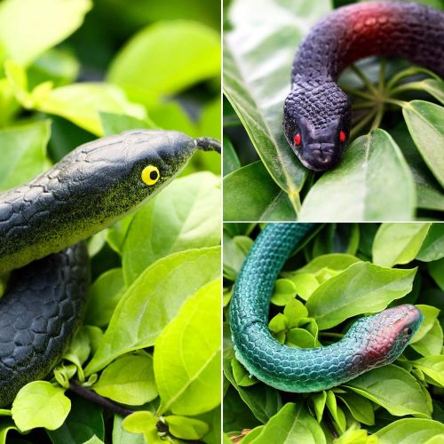  Blulu Large Rubber Snakes Realistic Fake Snake Black Mamba Snake Toys for Garden Props to Keep Birds Away, Pranks, Halloween Decoration (3 Pieces, Style 1)