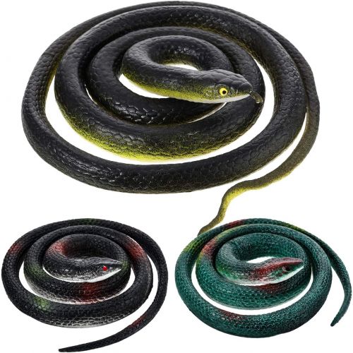  Blulu Large Rubber Snakes Realistic Fake Snake Black Mamba Snake Toys for Garden Props to Keep Birds Away, Pranks, Halloween Decoration (3 Pieces, Style 1)