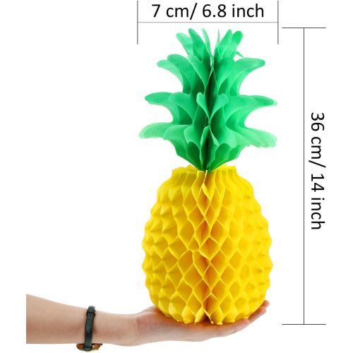  Blulu 6 Pieces 14 Inch Pineapple Honeycomb Centerpieces Tissue Paper Pineapple Table Hanging Decorations for Tropical Luau Hawaiian Jungle Party