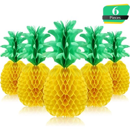  Blulu 6 Pieces 14 Inch Pineapple Honeycomb Centerpieces Tissue Paper Pineapple Table Hanging Decorations for Tropical Luau Hawaiian Jungle Party