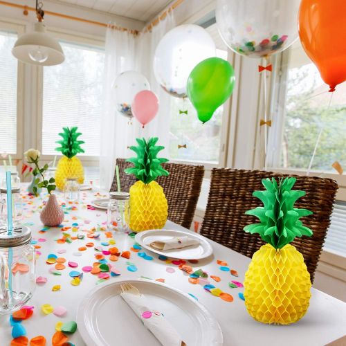  Blulu 6 Pieces 14 Inch Pineapple Honeycomb Centerpieces Tissue Paper Pineapple Table Hanging Decorations for Tropical Luau Hawaiian Jungle Party