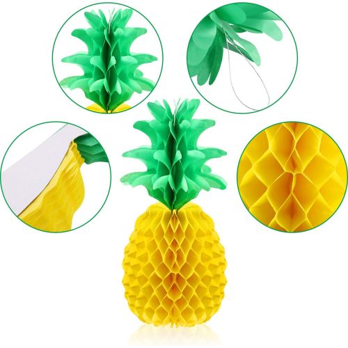  Blulu 6 Pieces 14 Inch Pineapple Honeycomb Centerpieces Tissue Paper Pineapple Table Hanging Decorations for Tropical Luau Hawaiian Jungle Party