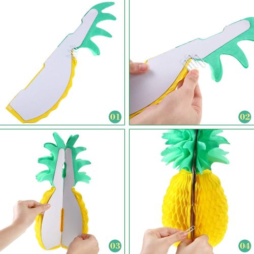  Blulu 6 Pieces 14 Inch Pineapple Honeycomb Centerpieces Tissue Paper Pineapple Table Hanging Decorations for Tropical Luau Hawaiian Jungle Party