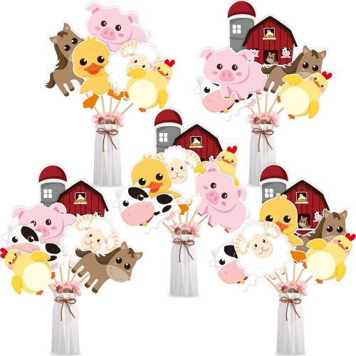  Blulu 28 Pieces Farm Animal Centerpiece Cards and Sticks for Farm Theme Party, Table Toppers Farm Animal Birthday Party Decoration Baby Shower Birthday Party Supplies(Farm Animal)