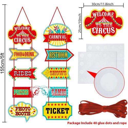  Blulu Carnival Decorations, Laminated Circus Carnival Signs Circus Theme Party Signs Carnival Party Supply Decor Paper Cutouts with 2 Ribbons and Glue Point Dots (Style A)