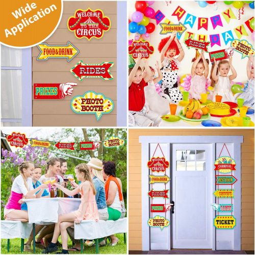  Blulu Carnival Decorations, Laminated Circus Carnival Signs Circus Theme Party Signs Carnival Party Supply Decor Paper Cutouts with 2 Ribbons and Glue Point Dots (Style A)