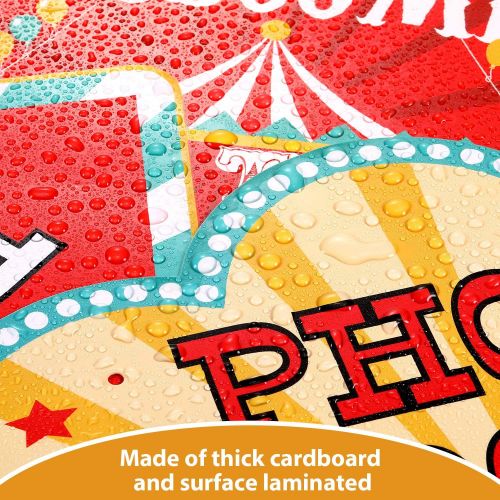  Blulu Carnival Decorations, Laminated Circus Carnival Signs Circus Theme Party Signs Carnival Party Supply Decor Paper Cutouts with 2 Ribbons and Glue Point Dots (Style A)
