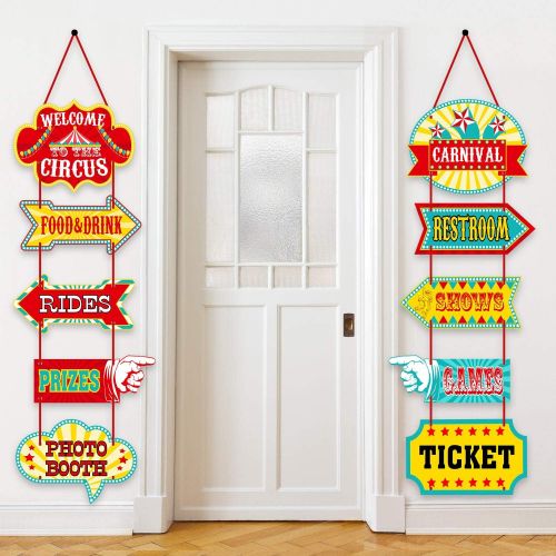  Blulu Carnival Decorations, Laminated Circus Carnival Signs Circus Theme Party Signs Carnival Party Supply Decor Paper Cutouts with 2 Ribbons and Glue Point Dots (Style A)