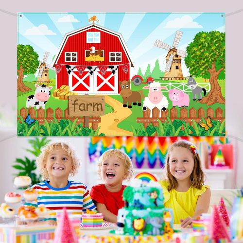  Blulu Farm Animals Theme Party Decorations, Farm Animals Barn Backdrop Banner for Grass Children Birthday Party Supplies, Farm Animals Scenic Background Photo Booth Banner, 72.8 x 43.3 I