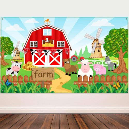  Blulu Farm Animals Theme Party Decorations, Farm Animals Barn Backdrop Banner for Grass Children Birthday Party Supplies, Farm Animals Scenic Background Photo Booth Banner, 72.8 x 43.3 I