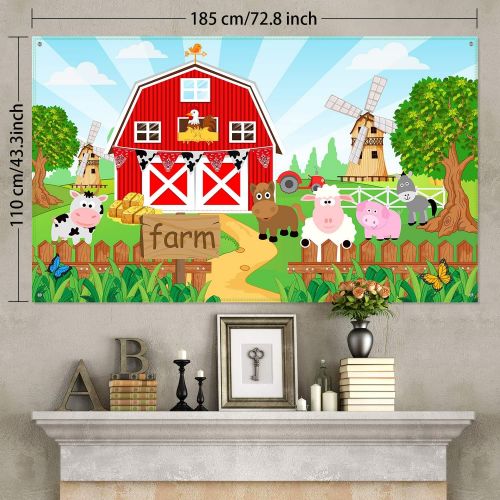  Blulu Farm Animals Theme Party Decorations, Farm Animals Barn Backdrop Banner for Grass Children Birthday Party Supplies, Farm Animals Scenic Background Photo Booth Banner, 72.8 x 43.3 I