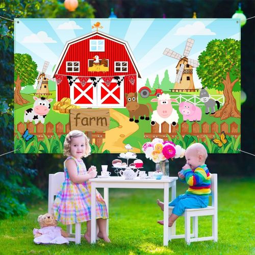  Blulu Farm Animals Theme Party Decorations, Farm Animals Barn Backdrop Banner for Grass Children Birthday Party Supplies, Farm Animals Scenic Background Photo Booth Banner, 72.8 x 43.3 I