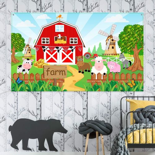  Blulu Farm Animals Theme Party Decorations, Farm Animals Barn Backdrop Banner for Grass Children Birthday Party Supplies, Farm Animals Scenic Background Photo Booth Banner, 72.8 x 43.3 I