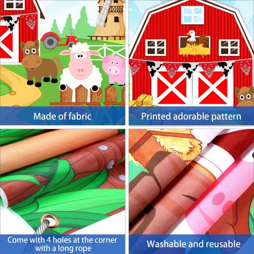  Blulu Farm Animals Theme Party Decorations, Farm Animals Barn Backdrop Banner for Grass Children Birthday Party Supplies, Farm Animals Scenic Background Photo Booth Banner, 72.8 x 43.3 I