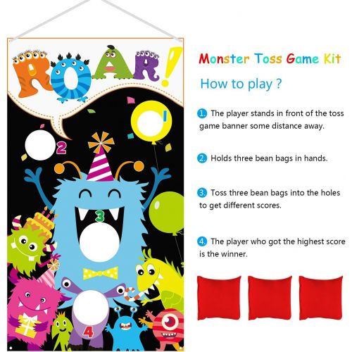  Blulu Monster Toss Game with 3 Bean Bags, Indoor and Outdoor Bean Bag Toss Game for Kids and Adults, Monster Theme Party Decorations and Supplies