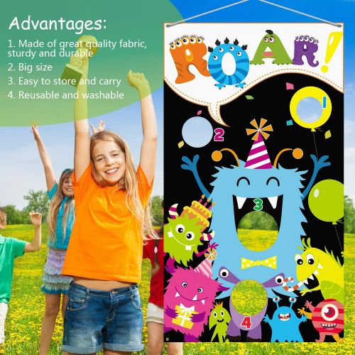  Blulu Monster Toss Game with 3 Bean Bags, Indoor and Outdoor Bean Bag Toss Game for Kids and Adults, Monster Theme Party Decorations and Supplies