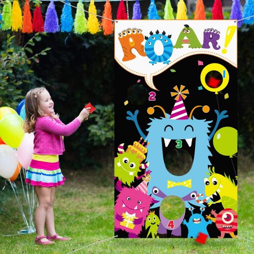  Blulu Monster Toss Game with 3 Bean Bags, Indoor and Outdoor Bean Bag Toss Game for Kids and Adults, Monster Theme Party Decorations and Supplies