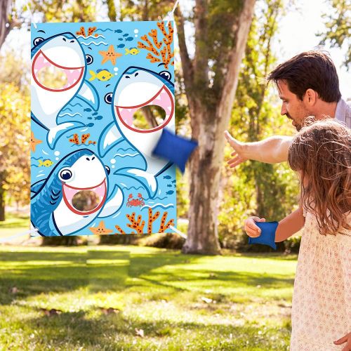  Blulu Shark Bean Bag Toss Games with 3 Bean Bags, Shark Party Games Toy Pool Party Decoration for Baby Children Family Sea Ocean Theme Shark Party Favor Supplies Clasroom