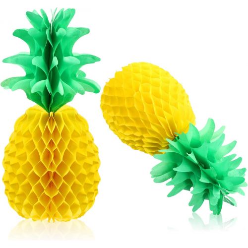  Blulu 10 Packs 14 Inch Pineapple Honeycomb Centerpieces Tissue Paper Pineapple Table Hanging Decoration for Hawaiian Luau Party Supplies Favors