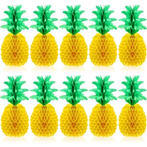  Blulu 10 Packs 14 Inch Pineapple Honeycomb Centerpieces Tissue Paper Pineapple Table Hanging Decoration for Hawaiian Luau Party Supplies Favors