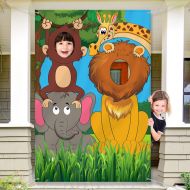 Blulu Jungle Animals Decorations Birthday Party Prop, Large Fabric Jungle Backdrop Photo Door Banner Background, Funny Jungle Animals Game Supplies for Jungle Party Decorations, 59 x 39.