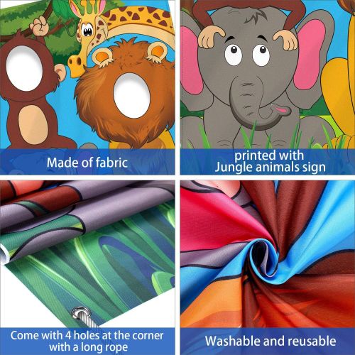  Blulu Jungle Animals Decorations Birthday Party Prop, Large Fabric Jungle Backdrop Photo Door Banner Background, Funny Jungle Animals Game Supplies for Jungle Party Decorations, 59 x 39.